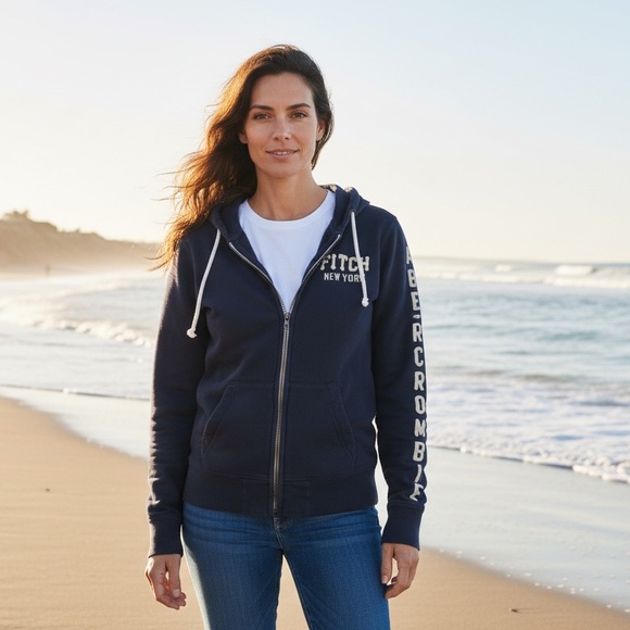 💙Abercrombie & Fitch Navy Cotton Hoodie Jacket💙 - Picture 2 of 11